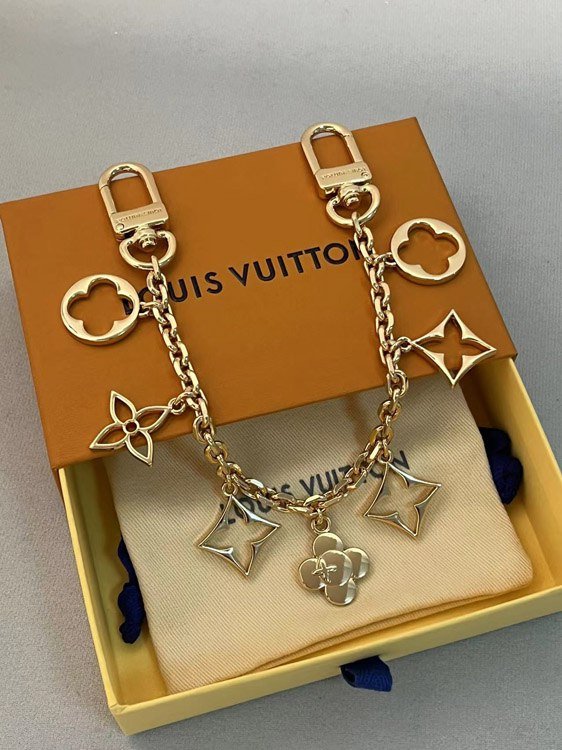 Louis Vuitton LV floral chain keychain with charm