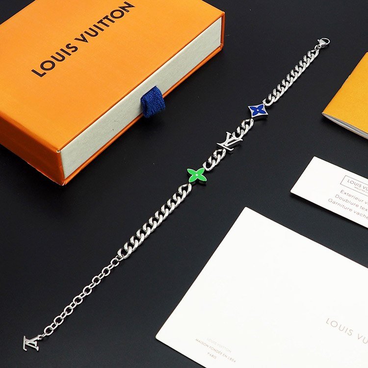 Louis Vuitton LV metal chain blue-green enamel bracelet
