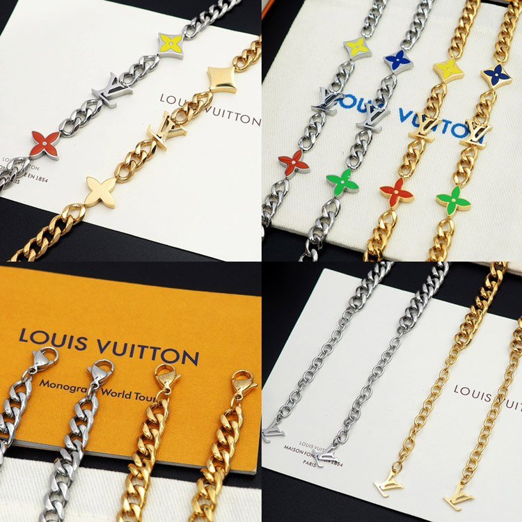 Louis Vuitton LV metal chain blue-green enamel bracelet